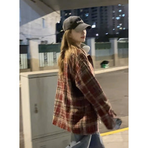 美式高级感oversize夹克外套复古休闲时尚格子衫HY508TP65图片
