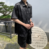 唐装风套装新中式龙纹宽松休闲薄款衬衣短裤T11TP65，男装衬衫，电商A102B