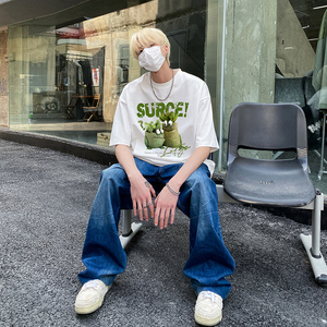 美式高街圆领休闲打底衫多肉植物印花时尚纯棉T恤HY571TP20图片
