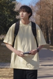 2024新款港风t恤夏季纯棉打底衫纯色白色短袖男女款HY33TP16，男装T恤，电商A102B