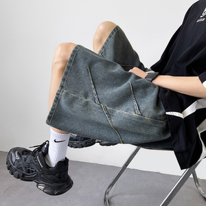 新款压褶设计款水洗做旧牛仔短裤美式街头潮牌短裤K528TP40控68图片