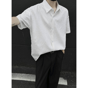 肌理感衬衣潮流翻领设计复古开衫潮牌短袖衬衫HY553TP40控68图片