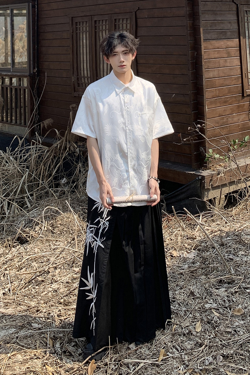 古装新中式龙纹短袖衬衫男装潮中风唐装衬衣HY518TP38控58,男装衬衫,电商A102B