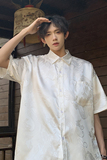 2024夏新中式男装风龙纹提花短袖衬衫男女同款HY518TP38控58，男装衬衫，电商A102B