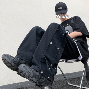 欧美vibe风高街裤子男机能排扣设计感情侣潮牌牛仔裤K309P65控88图片