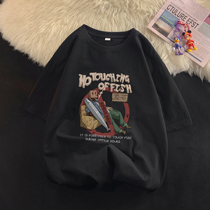 wassup happy酒红色短袖t恤男夏季美式复古潮流宽松重磅纯棉半袖图片