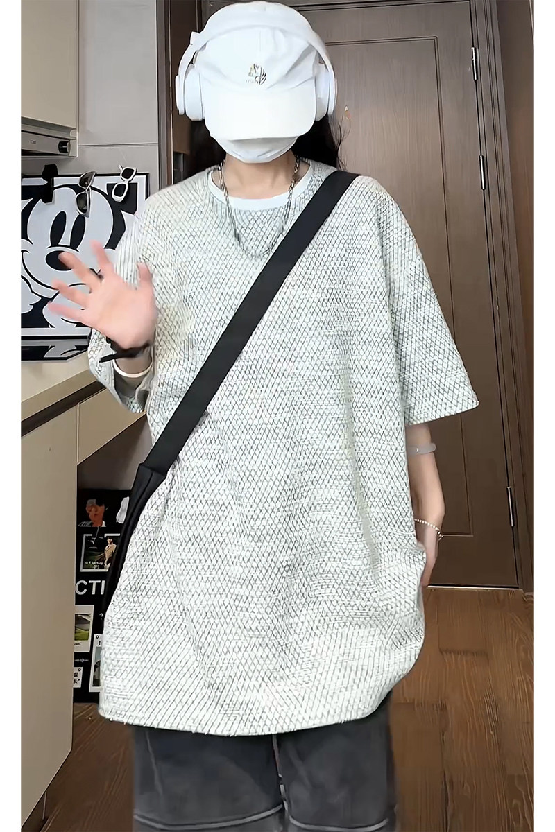小香风短袖宽松休闲打底衫纹理感百搭款圆领T恤衫HY541P45控68,男装T恤,电商A102B