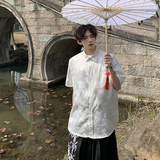 2024夏新中式龙纹短袖衬衫男女同款上衣风潮款HY518TP38控58，男装衬衫，电商A102B