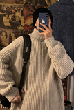 ins纯色百搭高领针织衫毛衣男宽松休闲情侣基础款毛线HY18P60控78，男装针织衫/毛衣，电商A102B