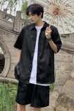新中式龙纹宽松休闲薄款衬衣短裤套装唐装风套装T11TP65，男装衬衫，电商A102B