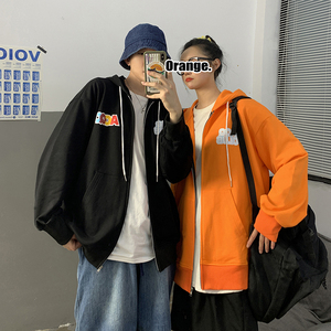 秋季印花字母卫衣男开衫潮牌衣服宽松连帽衫帅气外套HY09TP45控58
