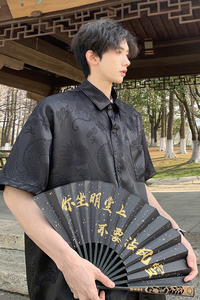 2024夏新中式龙纹短袖衬衫男女同款上衣风潮款HY518TP38控58图片
