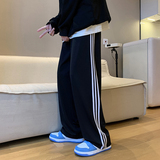 2024春季撞色运动裤男韩版潮学生直筒百搭休闲三杆阔腿K32TP35，女装休闲裤，电商A102B