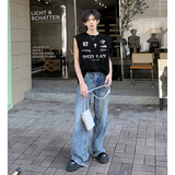 情侣无袖运动坎肩t恤美式高街oversize潮流印花背心HY564TP18，男装背心/马甲，电商A102B