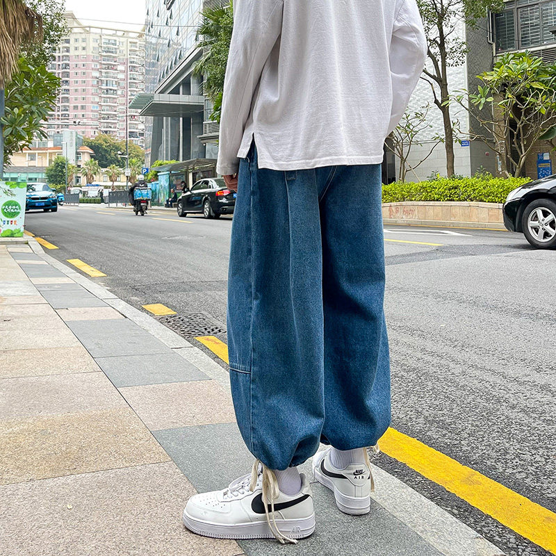 灯笼裤复古直筒牛仔裤男女宽松显瘦束脚韩版阔腿裤T图片