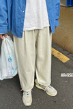 日系复古牛仔裤休闲老爹裤贴标简约松紧腰直筒长裤K105TP45控58，男装牛仔裤，电商A102B