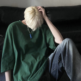 美式夏季新款ins情侣纯棉T恤纯色宽松圆领短袖男女款HY33TP16，男装T恤，电商A102B
