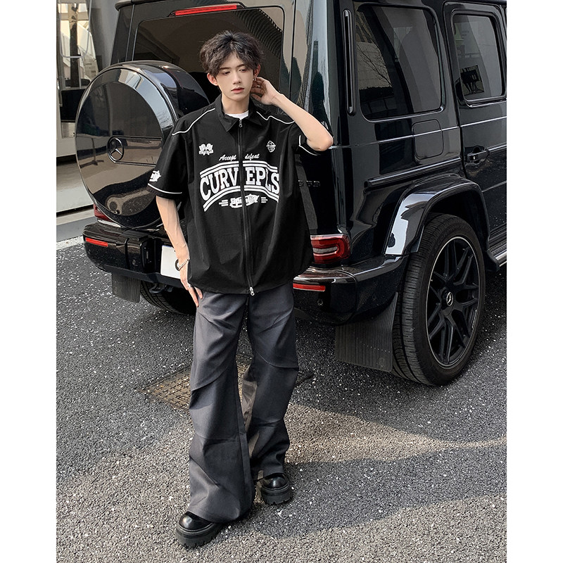 日系复古开衫外套棒球服衬衫男短袖t恤夏季宽松衬衣HY332TP45控69,男装T恤,电商A102B