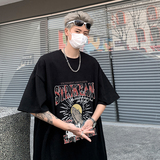 港风百搭款小众设计感印花打底衫纯棉重磅圆领T恤衫HY539TP25控38，男装T恤，电商A102B