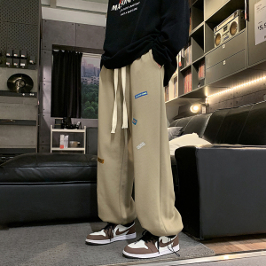 卡其色裤子男春季直筒宽松韩版潮流ins百搭休闲长裤,浅黑色裤子搭配什么颜色图片