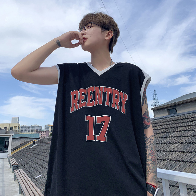 时尚潮流美式高街17号篮球服宽松休闲无袖外穿运动服套装T12TP55,男装衬衫,电商A102B