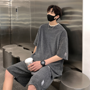 夏季宽松运动套装韩珠地新型面料情侣男短袖两件套T07P80控108图片