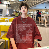 夏季宽松潮牌男士短袖t恤纯棉圆领印花打底衫2024新款HY576TP25，男装T恤，电商A102B