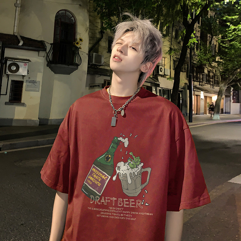 短袖t恤男美式hiphop潮牌印花半袖上衣宽松情侣体恤HY355TP25控39图片