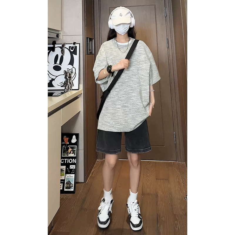 纹理感百搭款圆领T恤衫小香风短袖宽松休闲打底衫HY541P45控68,男装T恤,电商A102B