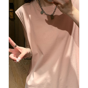 夏天纯色背心男女同款韩版休闲打底无袖T恤宽松汗衫ins潮HY48TP15图片