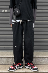 2021春抽绳束脚直筒牛仔裤男宽松简约贴标休闲长裤K105TP45控58图片