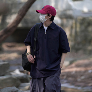 日系Polo衫短袖男潮牌衬衫T恤复古工装oversize半袖HY298TP45控68