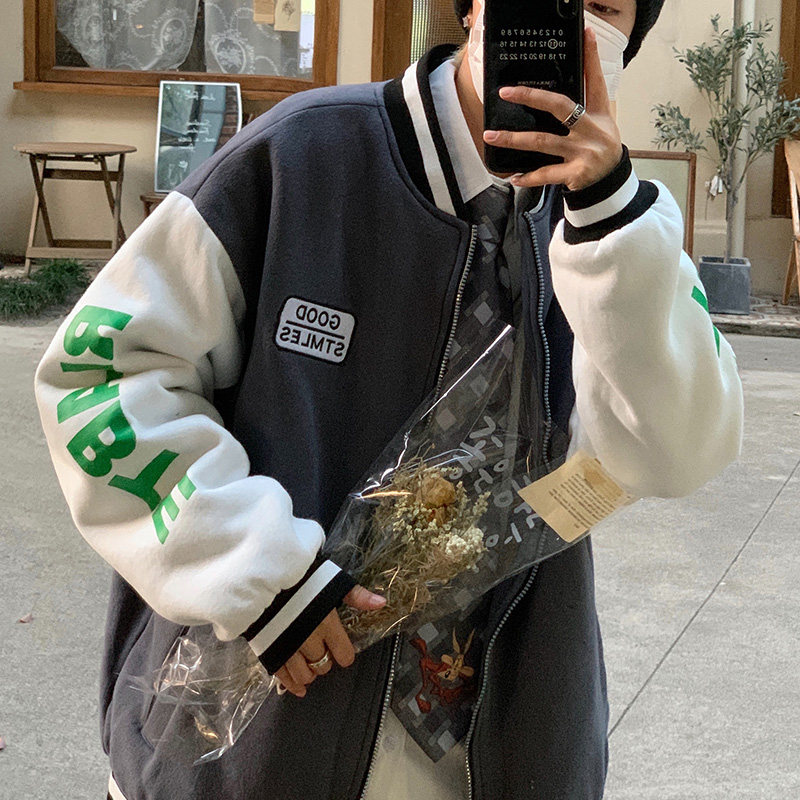 棒球服加绒加厚棉服情侣冬季撞色棉衣宽松防寒外套HY21P85控98图片