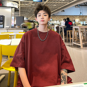 大地色系短袖t恤男圆领宽松男士纯白色打底衫2024夏新款HY33TP16图片