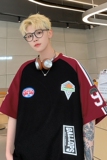 美式街头潮牌拼接色ins风上衣潮牌印花篮球服T恤HY536TP35控58，男装T恤，电商A102B