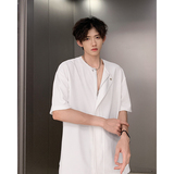 夏季宽松外套衬衫小众纯色短袖t恤韩版开衫衬衣HY537TP38控59，男装T恤，电商A102B