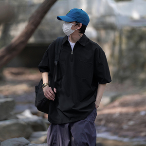 美式Polo衫短袖男潮牌衬衫T恤复古工装oversize半袖HY298TP45控68图片