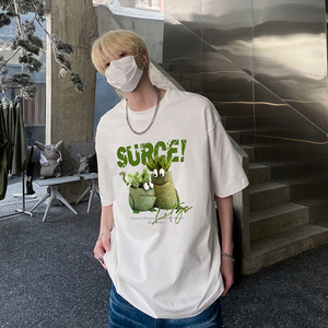 美式高街圆领休闲打底衫多肉植物印花时尚纯棉T恤HY571TP20图片