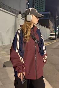街头复古拼色潮牌休闲百搭情侣宽松运动服夹克外套HY397P95控138图片