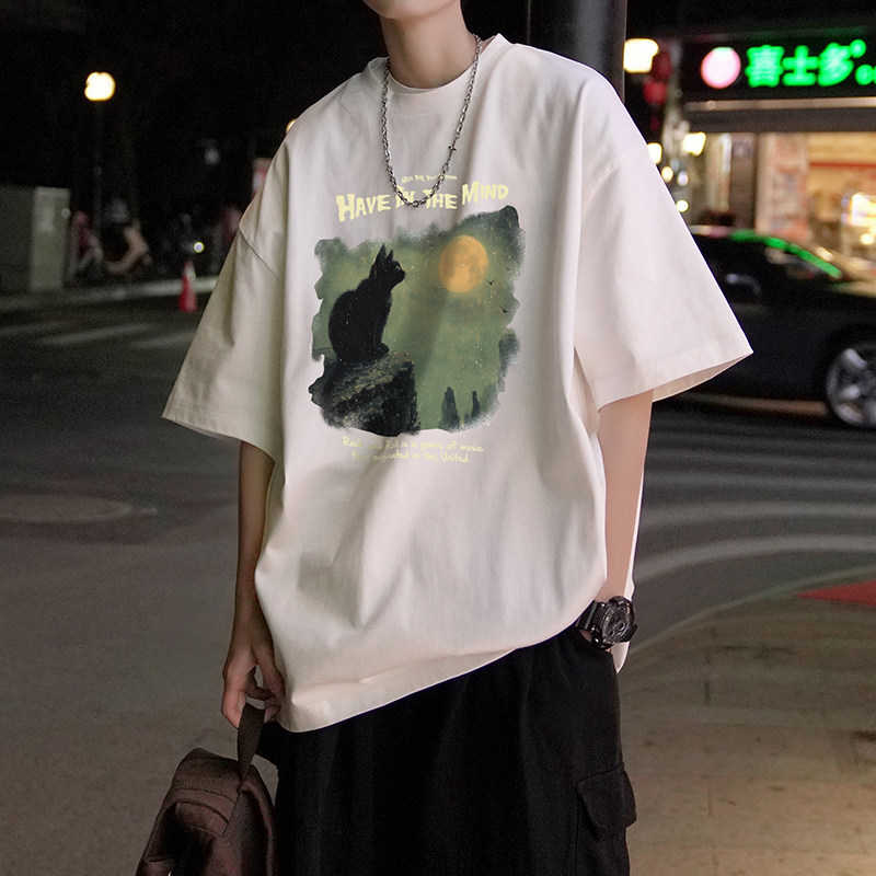 新款情侣ins风纯棉多色印花打底衫男女同款短袖HY559TP25控39,男装T恤,电商A102B