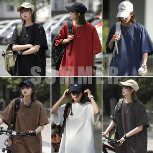 日系复古情侣夏季ins纯色短袖t恤宽松白色打底衫半袖男女HY33TP16图片