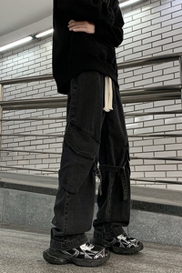 潮牌设计感宽松休闲加厚牛仔裤情侣美式vibe高街长裤K431P65控89图片