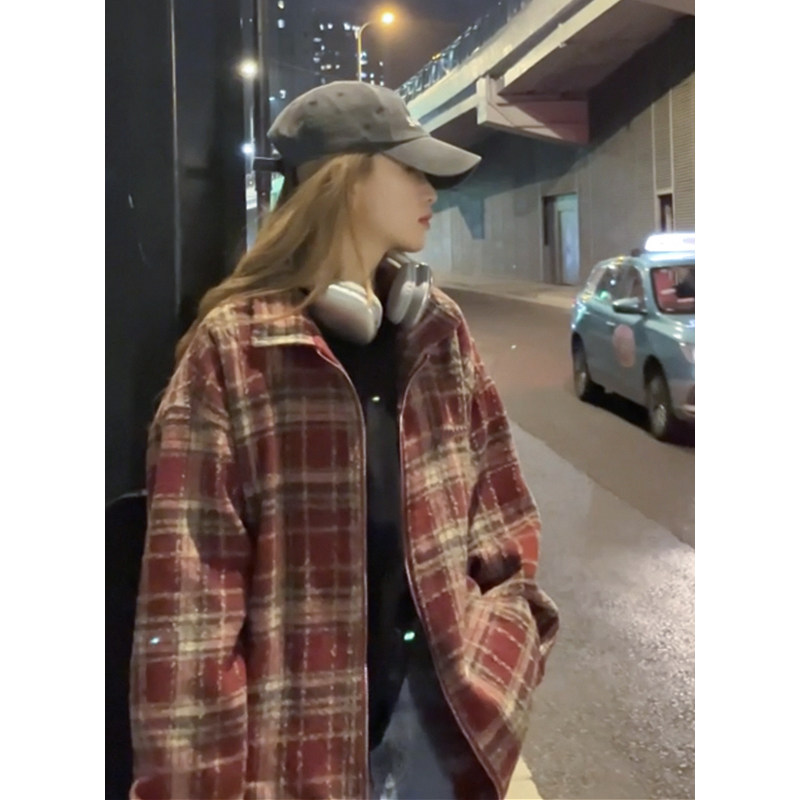 美式高级感oversize夹克外套复古休闲时尚格子衫HY508TP65，男装衬衫，电商A102B