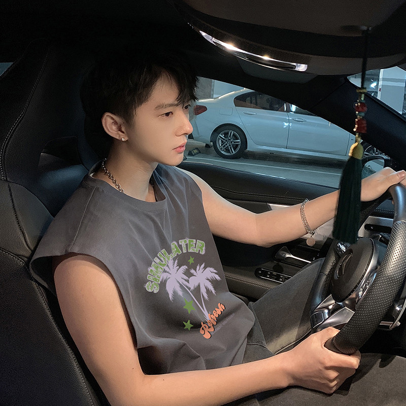 美式潮牌oversize高街宽松运动坎肩情侣无袖t恤印花背心HY578TP18，男装背心/马甲，电商A102B