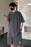 夏季宽松运动套装韩珠地新型面料情侣男短袖两件套T07P80控108，男装衬衫，电商A102B