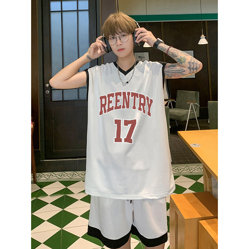 时尚潮流17号运动服美式高街外穿宽松休闲无袖篮球服套装T12TP55,男装衬衫,电商A102B