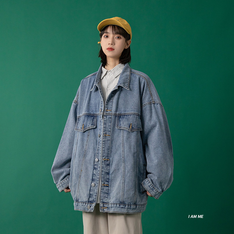 韩版牛仔夹克潮流男女情侣装宽松休闲潮牌外套纯色HY28图片