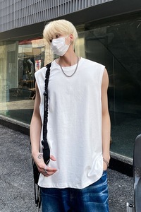 韩版无袖背心潮牌运动坎肩男士夏季衣服打底男装短袖t恤HY48TP15图片
