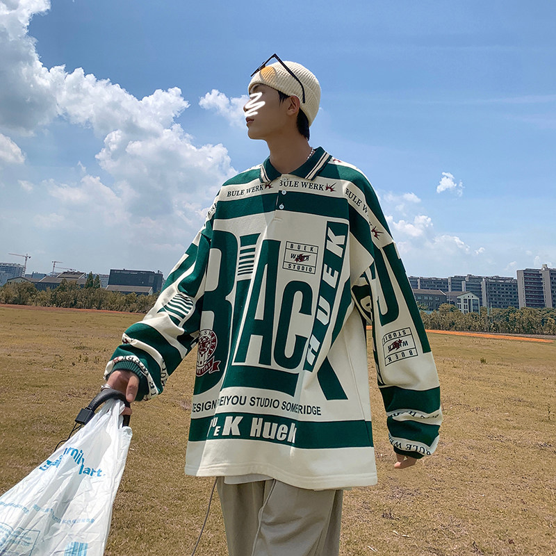 复古卫衣潮ins男翻领polo衫西海岸oversize外套HY205TP55控78图片