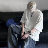 美式夏季新款ins情侣纯棉T恤纯色宽松圆领短袖男女款HY33TP16，男装T恤，电商A102B